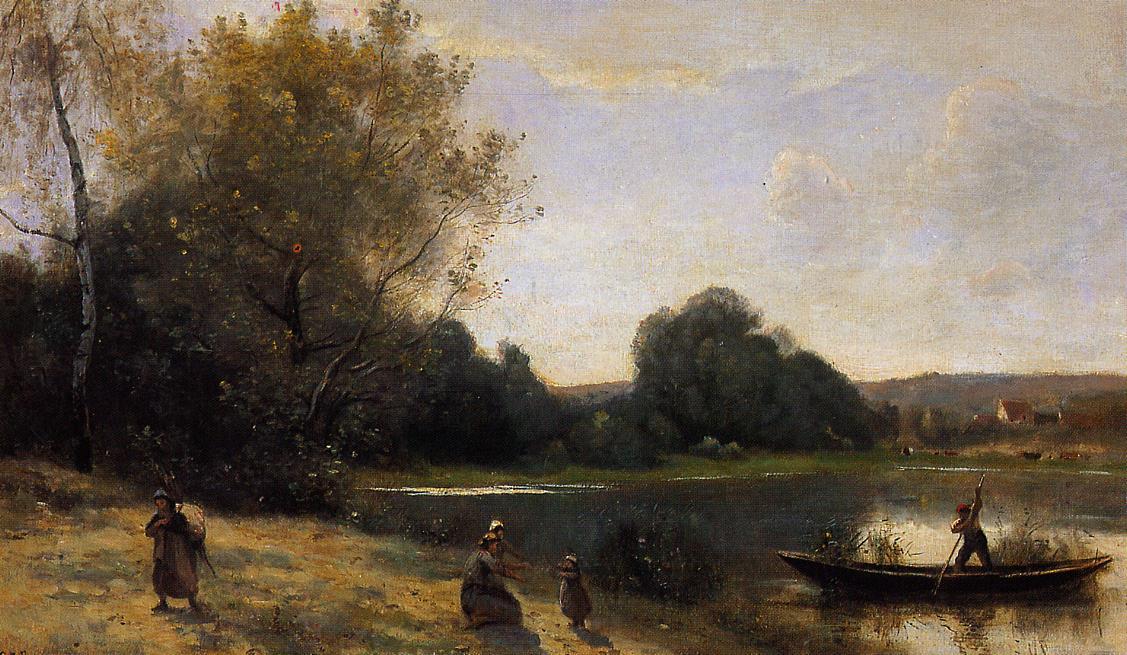 Wikioo.org - The Encyclopedia of Fine Arts - Painting, Artwork by Jean Baptiste Camille Corot - Ville d'Avray - The Boat Leaving the Shore
