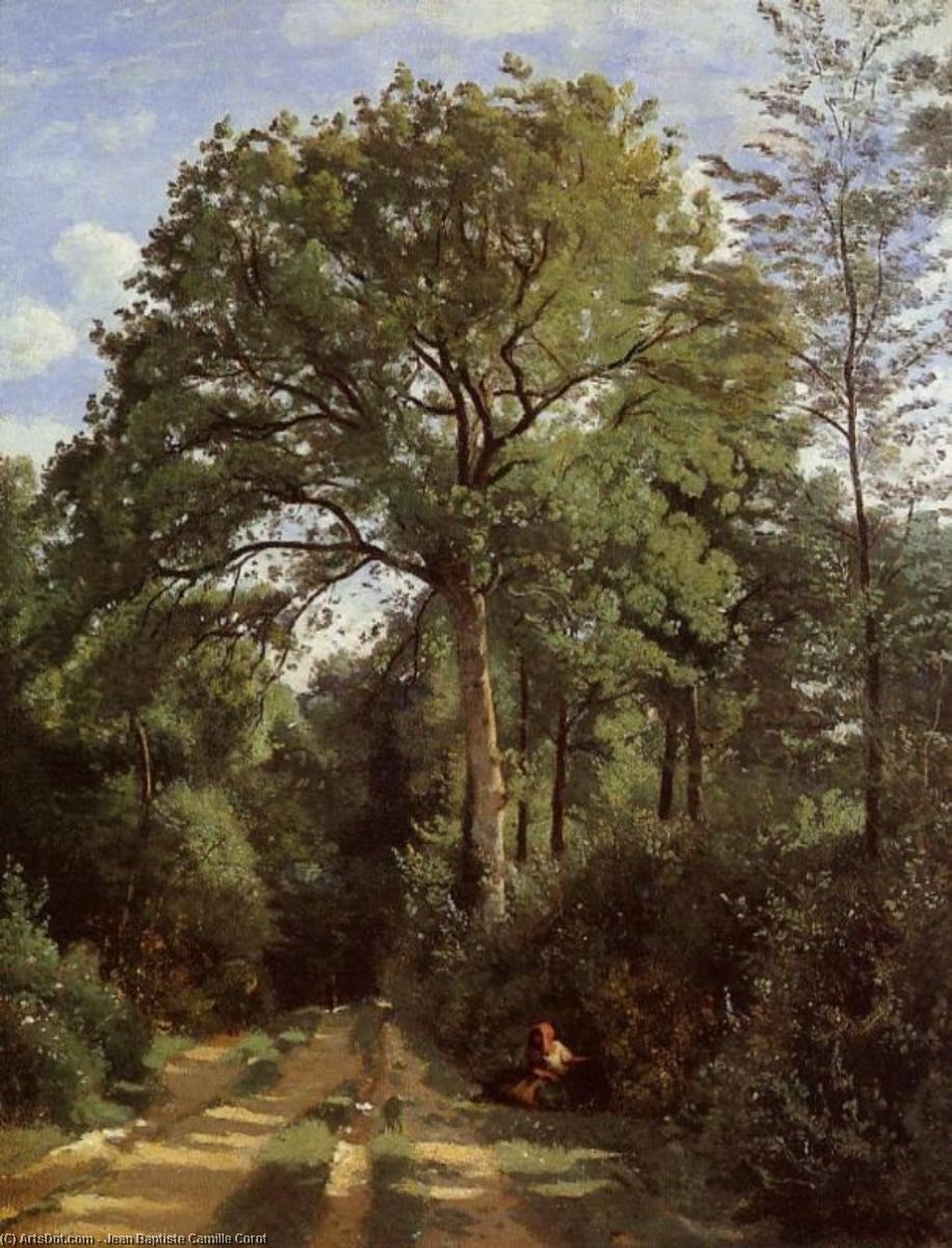 Wikioo.org - The Encyclopedia of Fine Arts - Painting, Artwork by Jean Baptiste Camille Corot - Ville d'Avray - Edge of the Woods with a Female Cowherd