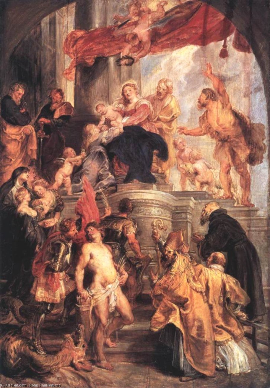 Wikioo.org - The Encyclopedia of Fine Arts - Painting, Artwork by Peter Paul Rubens - Virgin and Child Enthroned with Saints
