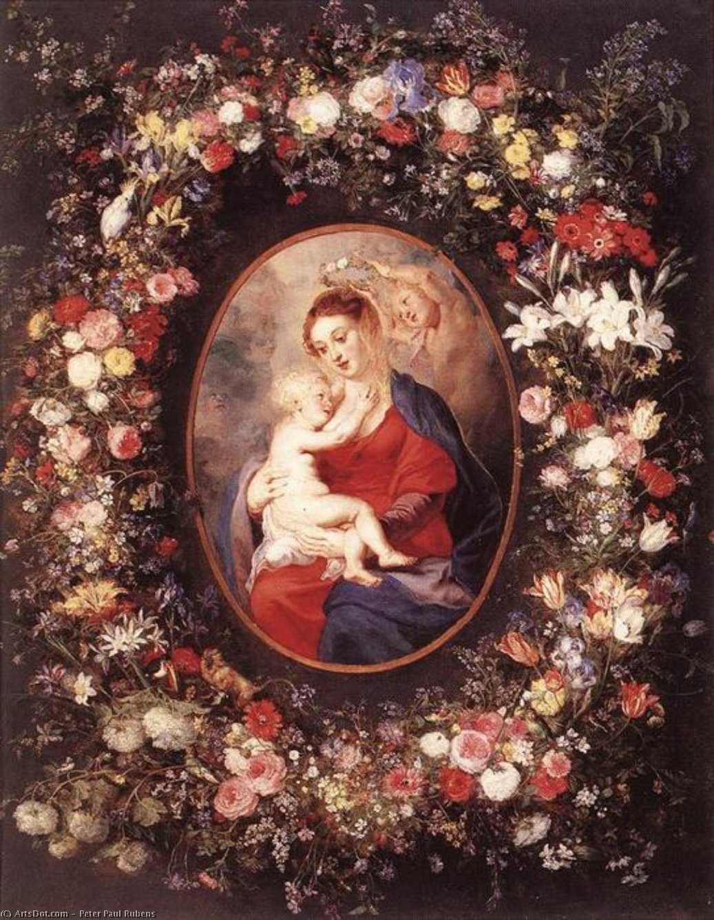 Wikioo.org - The Encyclopedia of Fine Arts - Painting, Artwork by Peter Paul Rubens - The Virgin and Child in a Garland of Flower