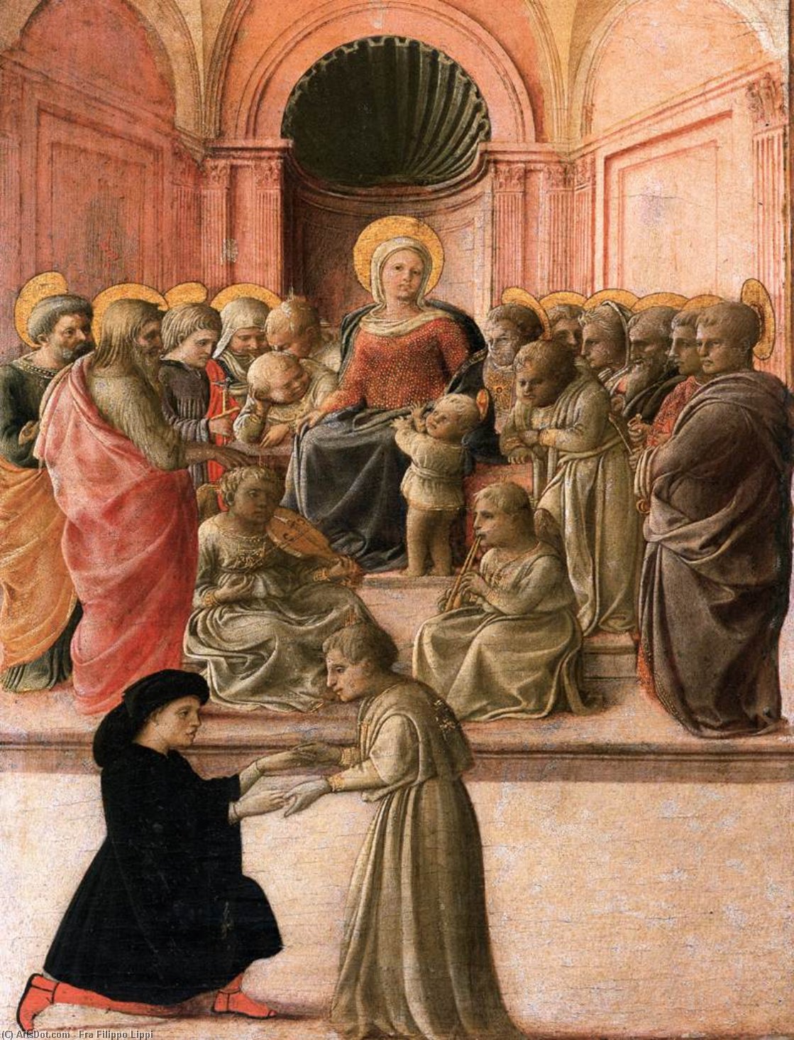 WikiOO.org - 百科事典 - 絵画、アートワーク Fra Filippo Lippi - 処​​女と子供 と一緒に 聖人 , エンジェル , と　 ドナー