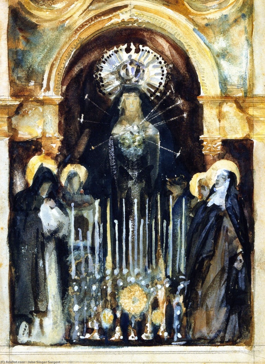 Wikioo.org - The Encyclopedia of Fine Arts - Painting, Artwork by John Singer Sargent - Virgin and Saints, Spain (also known as Spanish Madonna and Saints: Cancles Middle Foreground)