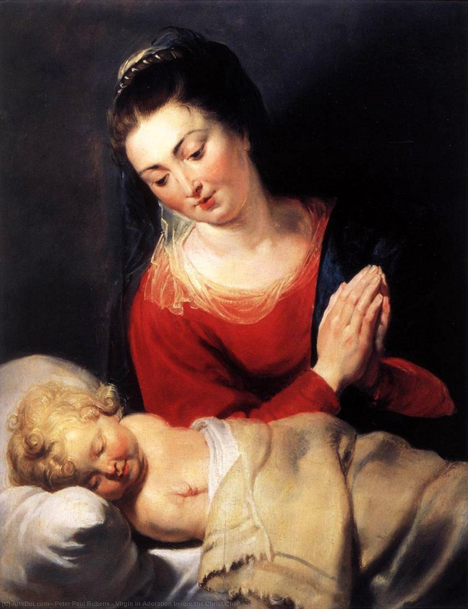 WikiOO.org – 美術百科全書 - 繪畫，作品 Peter Paul Rubens - 处女 在  崇拜  之前  的  基督  孩子
