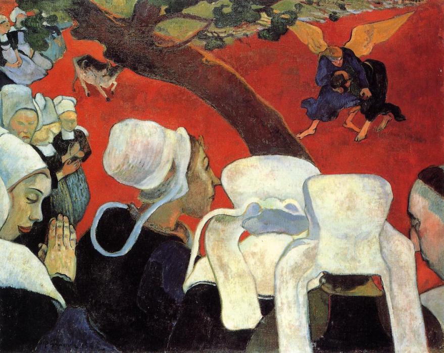 Wikoo.org - موسوعة الفنون الجميلة - اللوحة، العمل الفني Paul Gauguin - The Vision after the Sermon (also known as Jacob Wrestling the Angel)