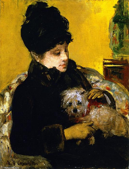 WikiOO.org - 백과 사전 - 회화, 삽화 Mary Stevenson Cassatt - A Visitor in Hat and Coat Holding a Maltese Dog