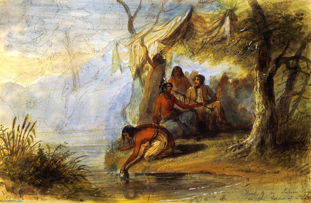 Wikioo.org - The Encyclopedia of Fine Arts - Painting, Artwork by Alfred Jacob Miller - Visit to an Indian Camp on the Border of a Lake