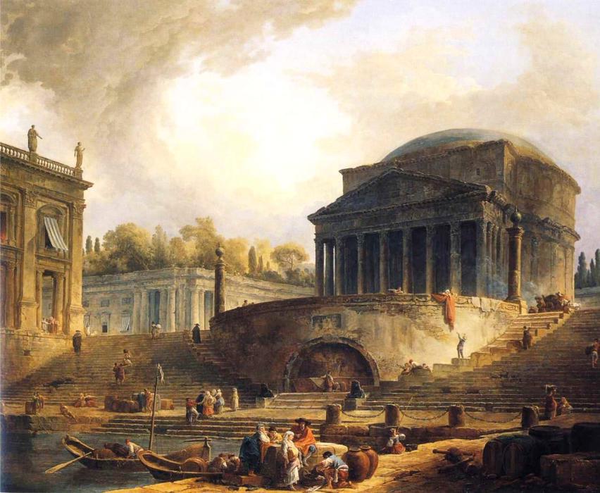WikiOO.org - Encyclopedia of Fine Arts - Maleri, Artwork Hubert Robert - Vue du Port de Ripetta, a Rome