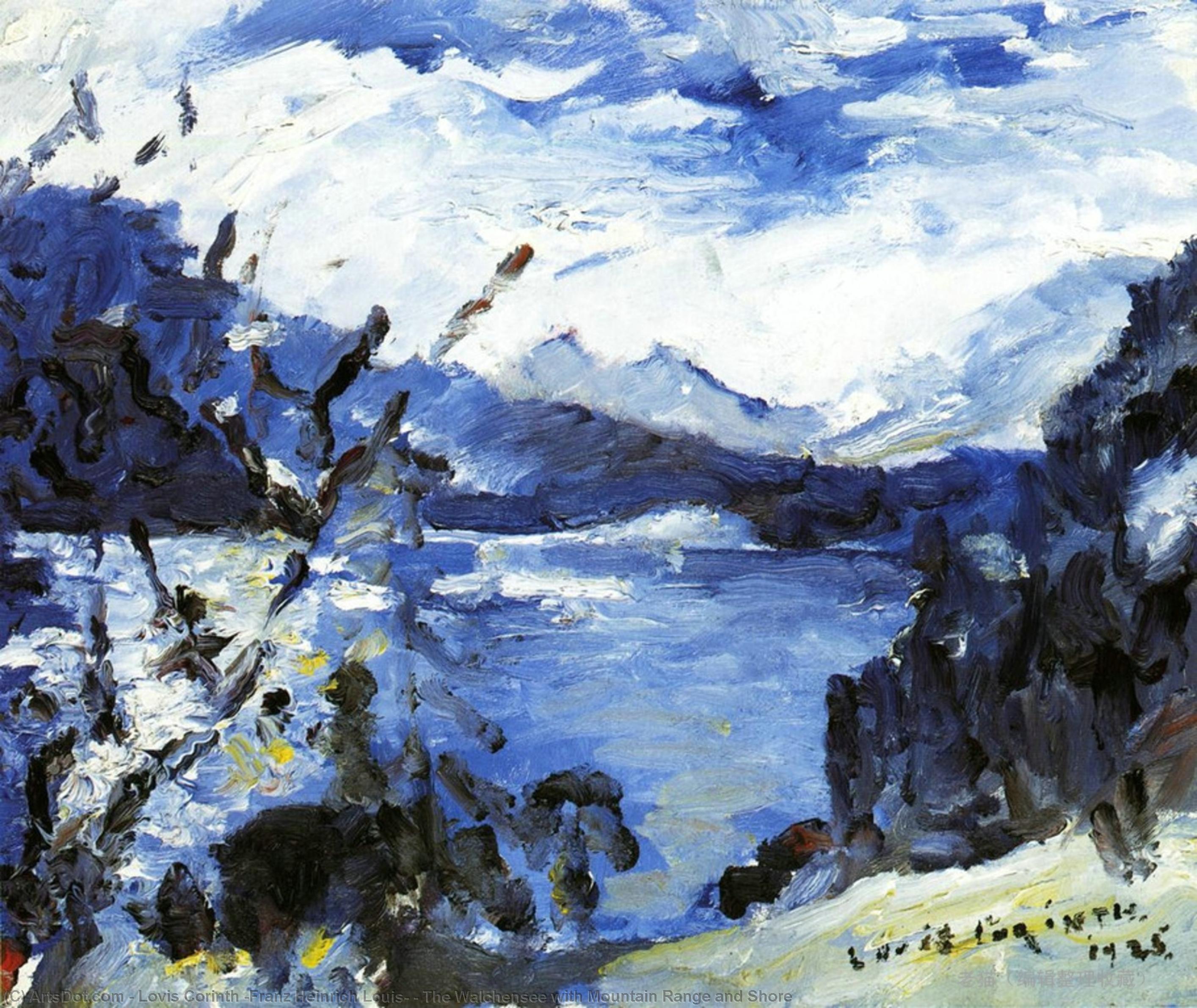 Wikioo.org - The Encyclopedia of Fine Arts - Painting, Artwork by Lovis Corinth (Franz Heinrich Louis) - The Walchensee with Mountain Range and Shore