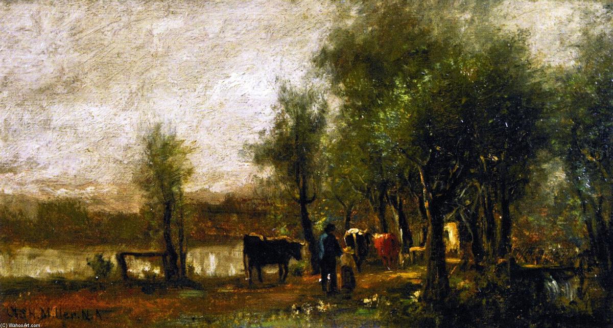 Wikioo.org - The Encyclopedia of Fine Arts - Painting, Artwork by Charles Henry Miller - Walking Cattle by a Pond