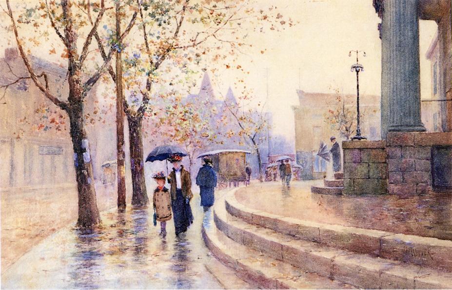 Wikioo.org - The Encyclopedia of Fine Arts - Painting, Artwork by Paul Sawyier - Walking in the Rain