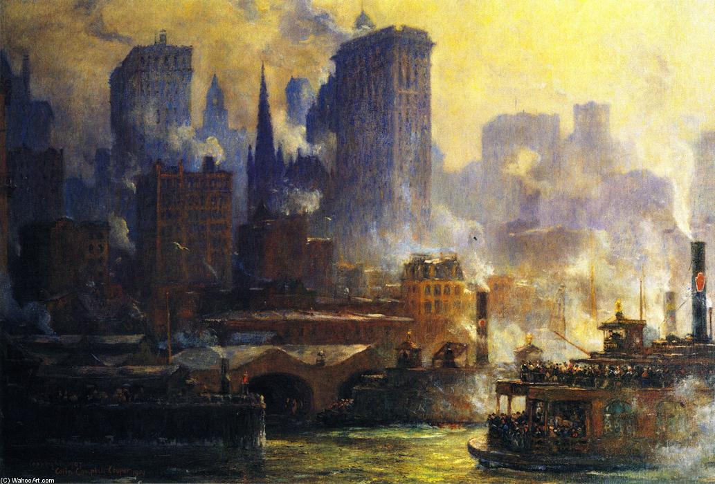 WikiOO.org - Εγκυκλοπαίδεια Καλών Τεχνών - Ζωγραφική, έργα τέχνης Colin Campbell Cooper - The Wall Street Ferry Slip (also known as The Ferries, New York)