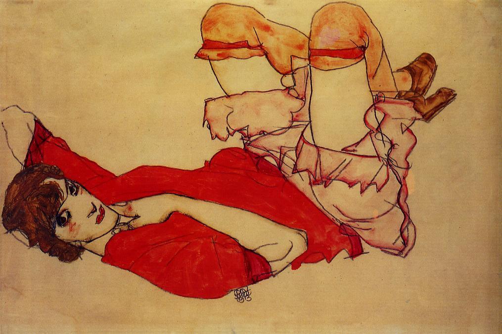 WikiOO.org – 美術百科全書 - 繪畫，作品 Egon Schiele - 沃利 与  一个  红  衬衫
