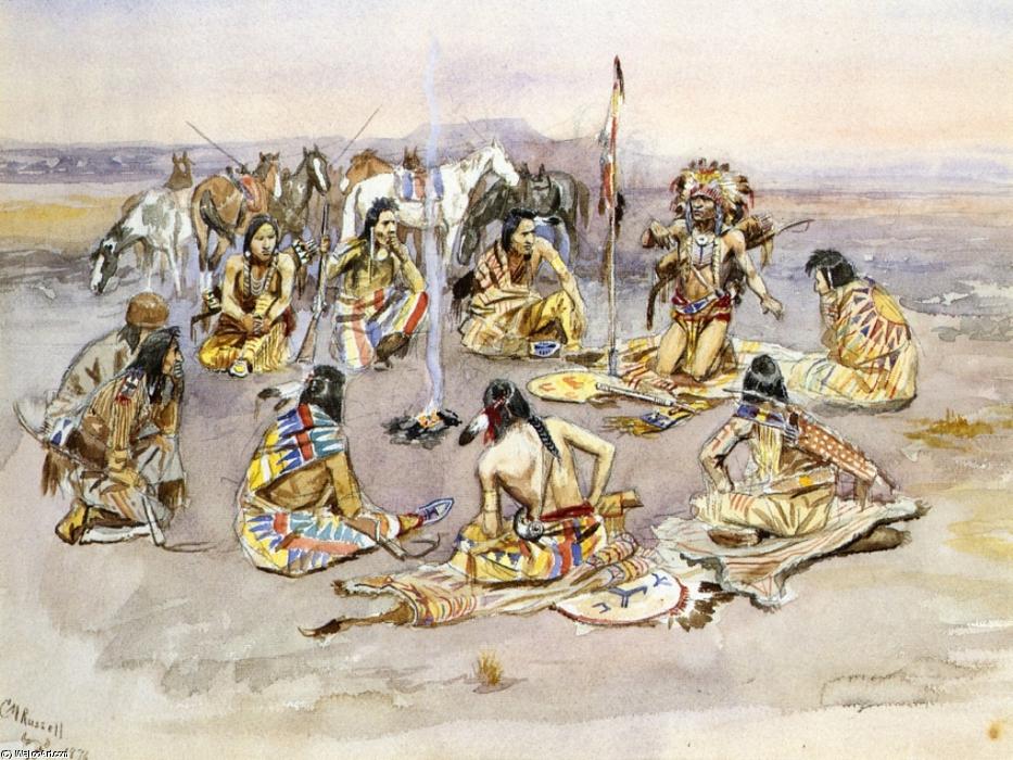 Wikioo.org – L'Enciclopedia delle Belle Arti - Pittura, Opere di Charles Marion Russell - la guerra consiglio