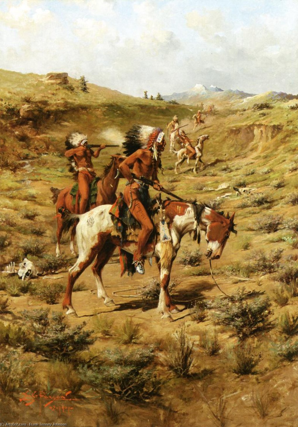 Wikioo.org – L'Encyclopédie des Beaux Arts - Peinture, Oeuvre de Frank Tenney Johnson - le guerre fête