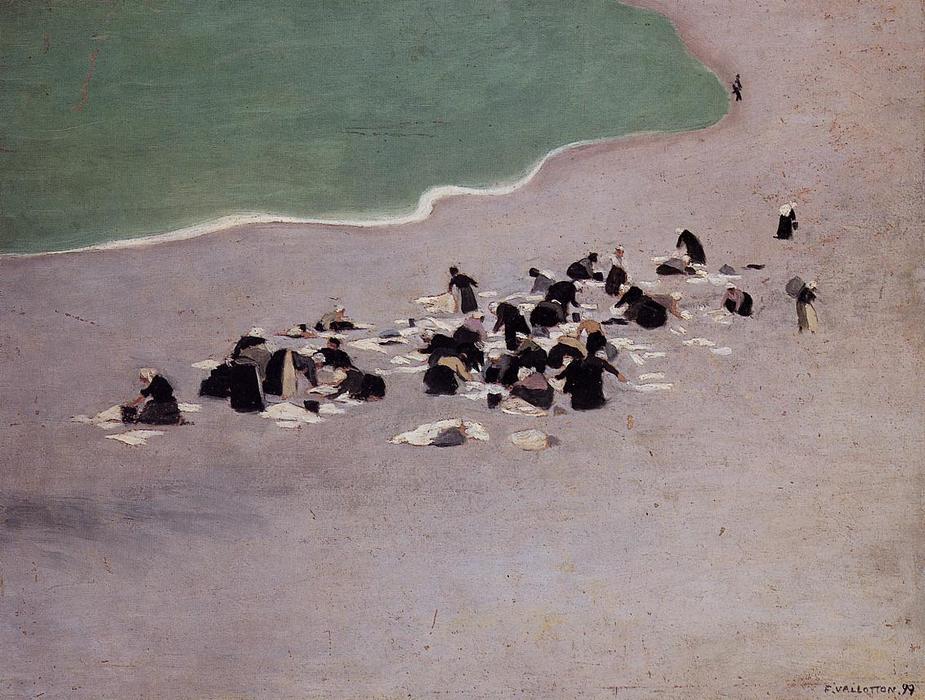Wikioo.org - The Encyclopedia of Fine Arts - Painting, Artwork by Felix Vallotton - Washerwomen at Etretat (also known as Woman Drying Laundry on the Beach)