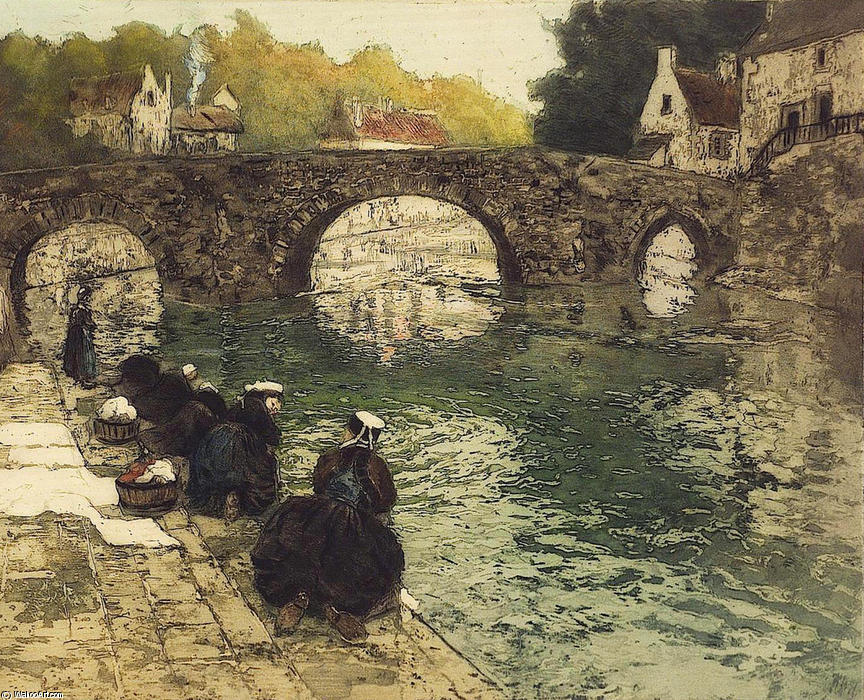 Wikioo.org - The Encyclopedia of Fine Arts - Painting, Artwork by Frits Thaulow - Washerwomen at Quimperle