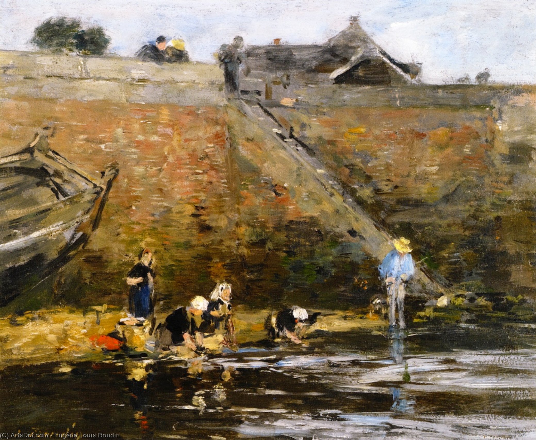WikiOO.org - Encyclopedia of Fine Arts - Malba, Artwork Eugène Louis Boudin - Washerwomen by a River