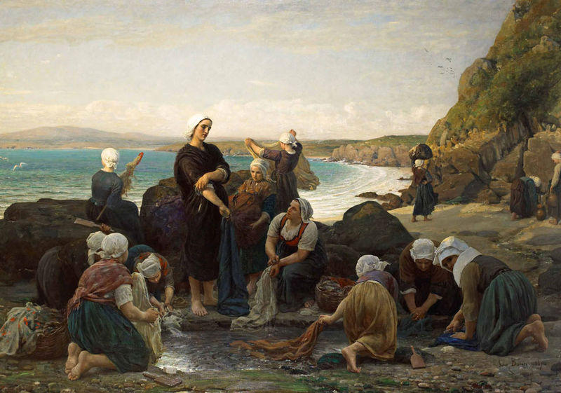 WikiOO.org - Encyclopedia of Fine Arts - Maľba, Artwork Jules Adolphe Aimé Louis Breton - The Washerwomen of the Breton Coast