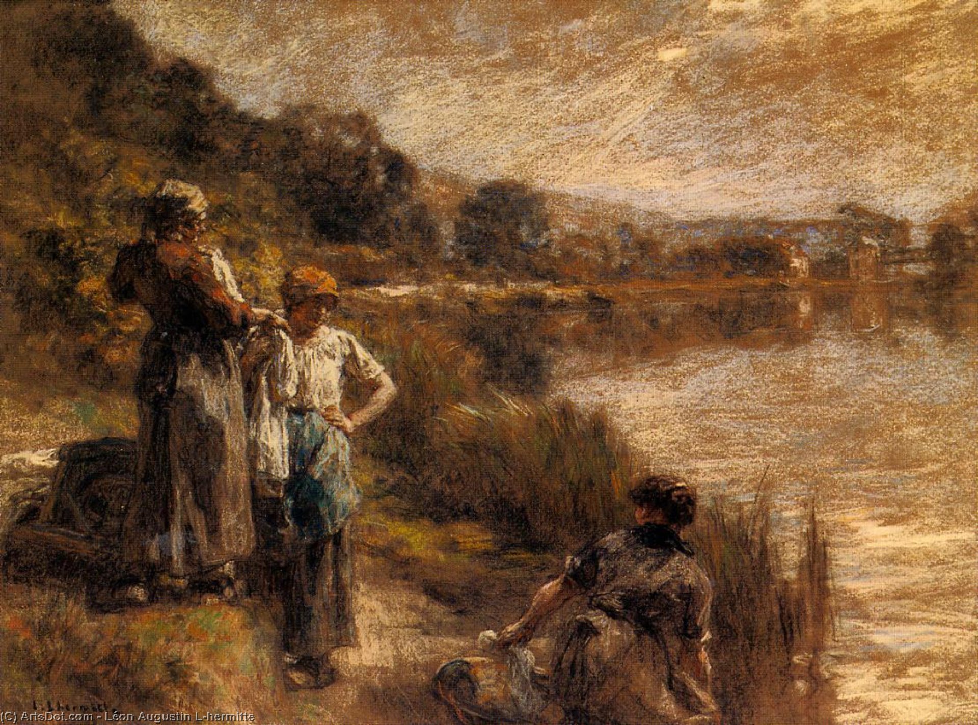 WikiOO.org - Encyclopedia of Fine Arts - Schilderen, Artwork Léon Augustin L'hermitte - Washerwomen on the Banks of the Marne