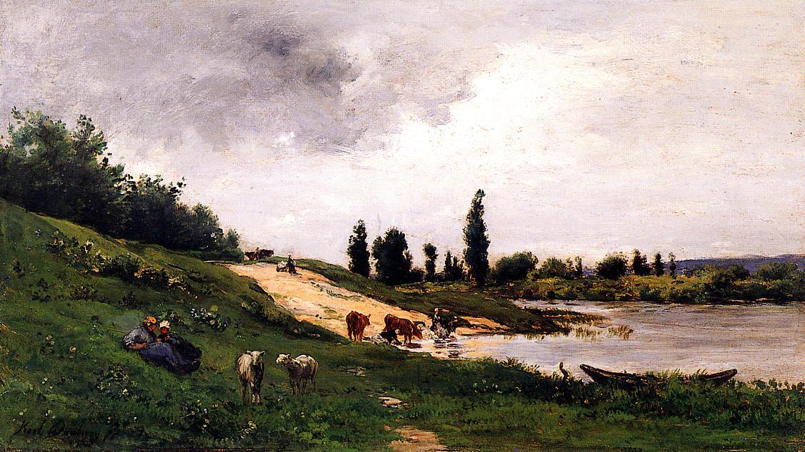 Wikioo.org - The Encyclopedia of Fine Arts - Painting, Artwork by Charles François Daubigny - Washerwomen on the Riverbank