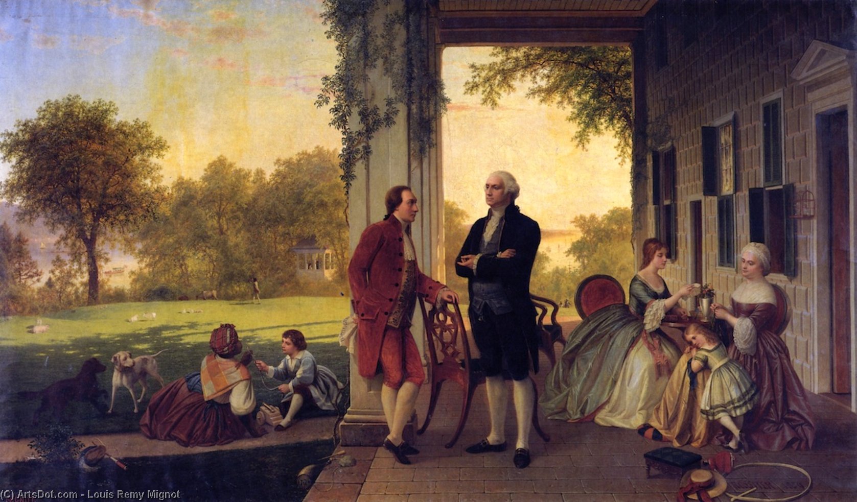 Wikioo.org - The Encyclopedia of Fine Arts - Painting, Artwork by Louis Remy Mignot - Washington and Lafayette at Mount Vernon, 1784 (also known as The Home of Washington after the War)