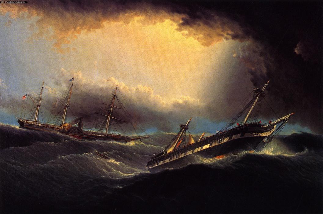 WikiOO.org - Encyclopedia of Fine Arts - Festés, Grafika James Edward Buttersworth - The Washington'' Rescuing the Passengers and Crew of the ''Winchester''''