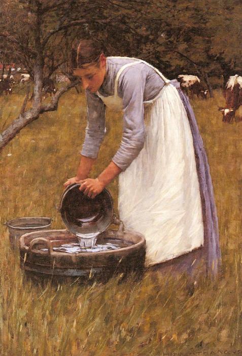 WikiOO.org – 美術百科全書 - 繪畫，作品 Henry Herbert La Thangue - 浇水的奶牛