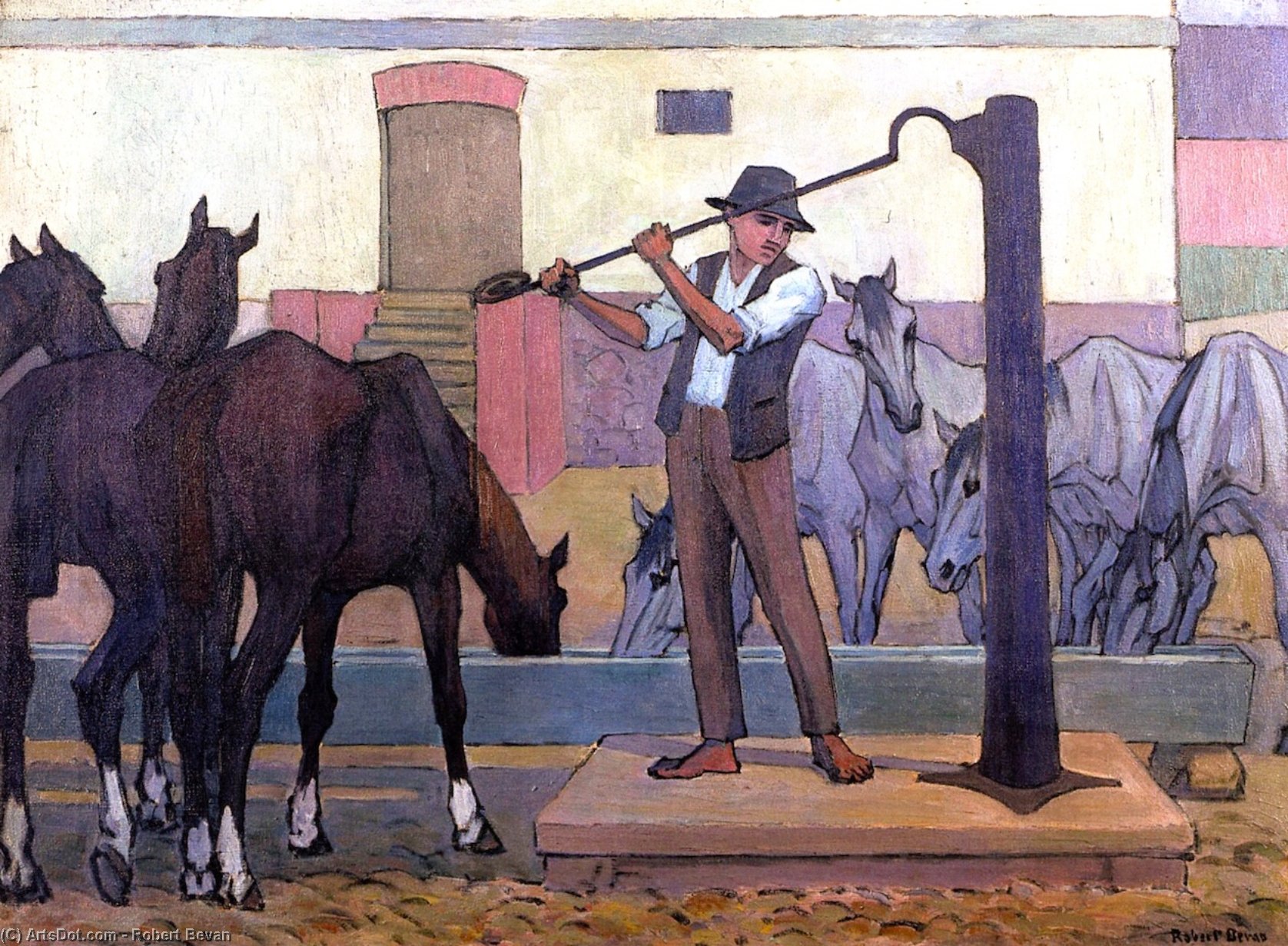WikiOO.org - Enciclopédia das Belas Artes - Pintura, Arte por Robert Bevan - Watering Horses, Poland