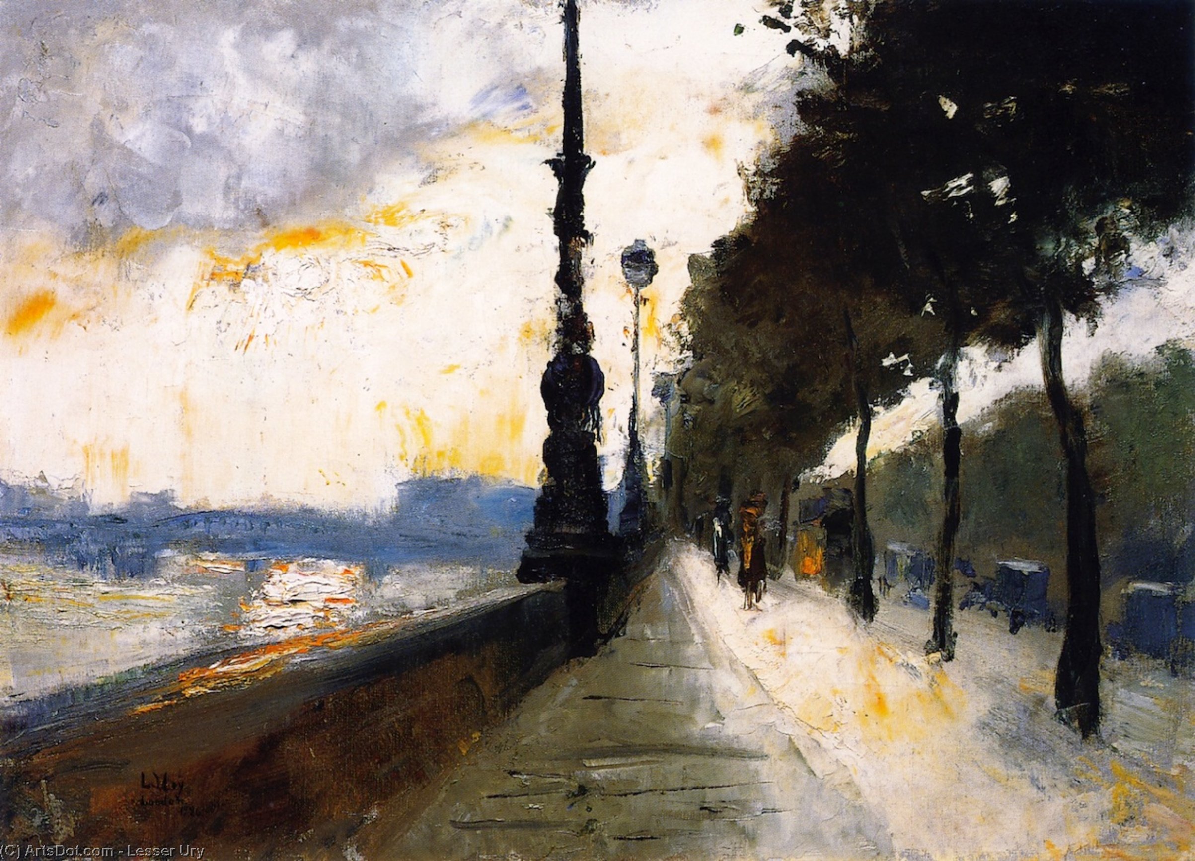 Wikioo.org - The Encyclopedia of Fine Arts - Painting, Artwork by Lesser Ury - Waterloo Bridge Emerging in the Sunlight