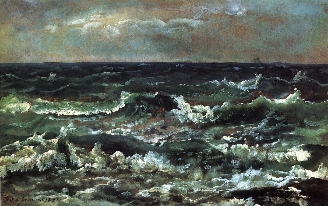Wikioo.org – L'Enciclopedia delle Belle Arti - Pittura, Opere di Johan Christian Clausen Dahl - Onde e Breakers nel Golfo di Napoli