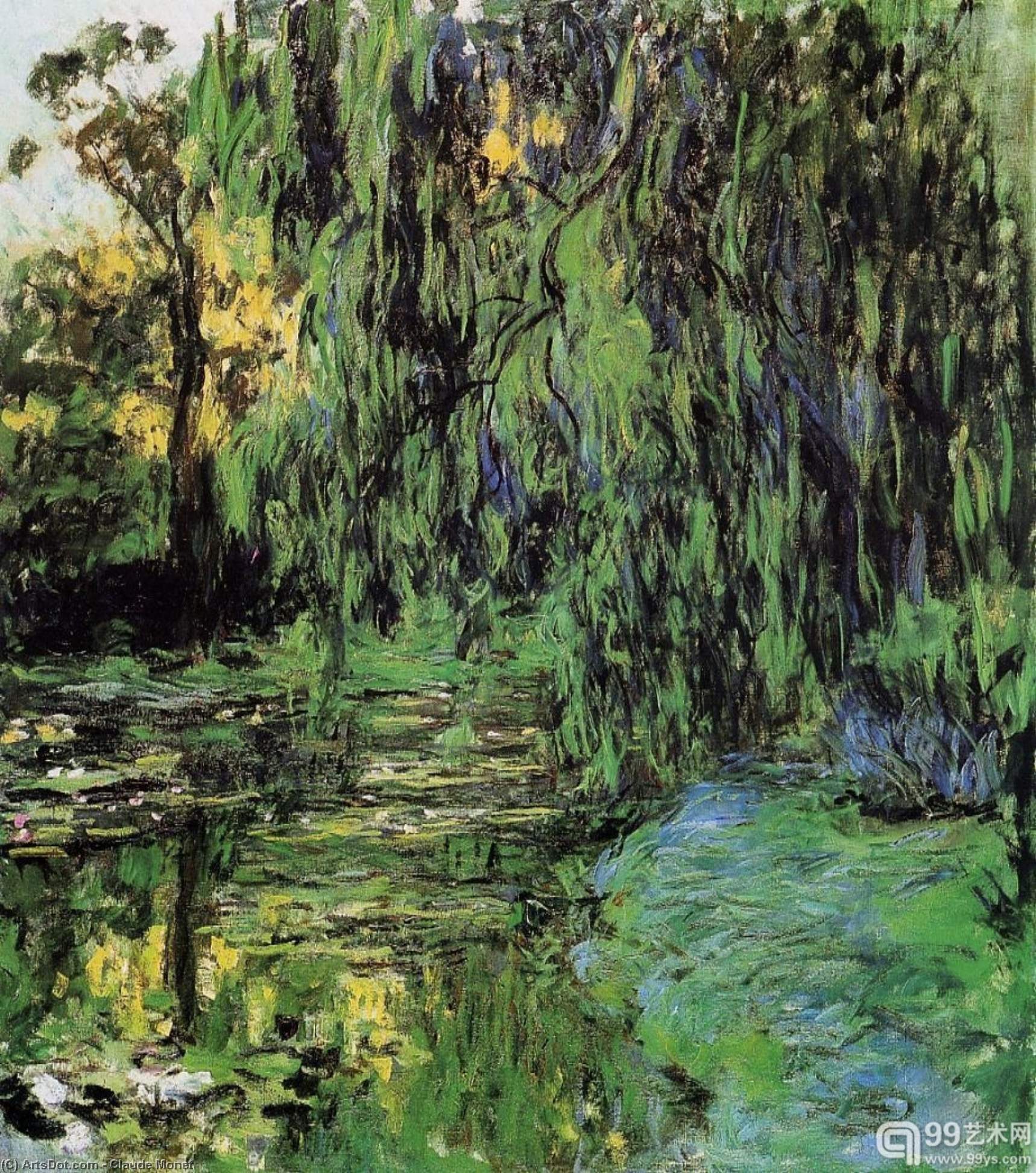 Wikoo.org - موسوعة الفنون الجميلة - اللوحة، العمل الفني Claude Monet - Weeping Willow and Water-Lily Pond
