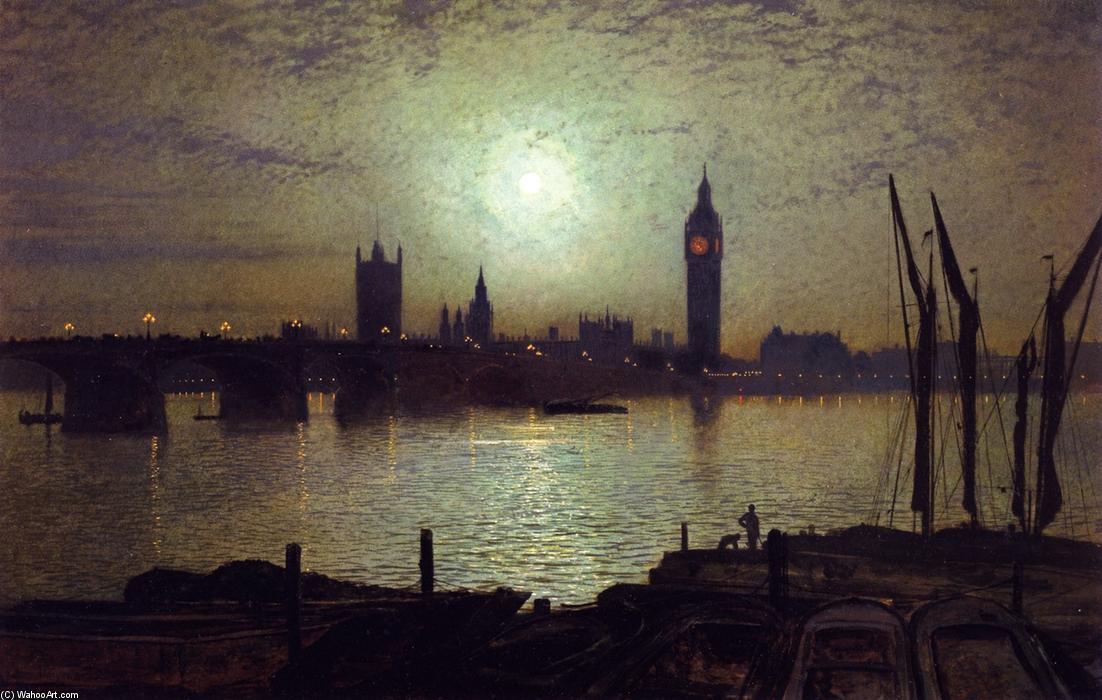 Wikioo.org - The Encyclopedia of Fine Arts - Painting, Artwork by John Atkinson Grimshaw - Westminster Bridge by Moonlight
