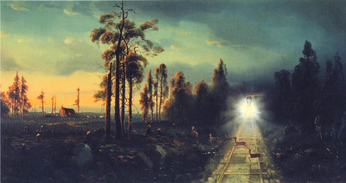 Wikioo.org - The Encyclopedia of Fine Arts - Painting, Artwork by Andrew W Melrose - Westward the Star of Empire Takes its Way: Near Council Bluffs, Iowa