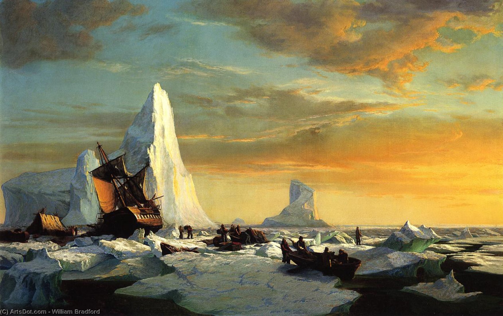 Wikoo.org - موسوعة الفنون الجميلة - اللوحة، العمل الفني William Bradford - Whalers Trapped by Arctic Ice