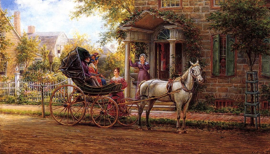 Wikioo.org - The Encyclopedia of Fine Arts - Painting, Artwork by Edward Lamson Henry - What's the News? (also known as Stopping for a Chat)