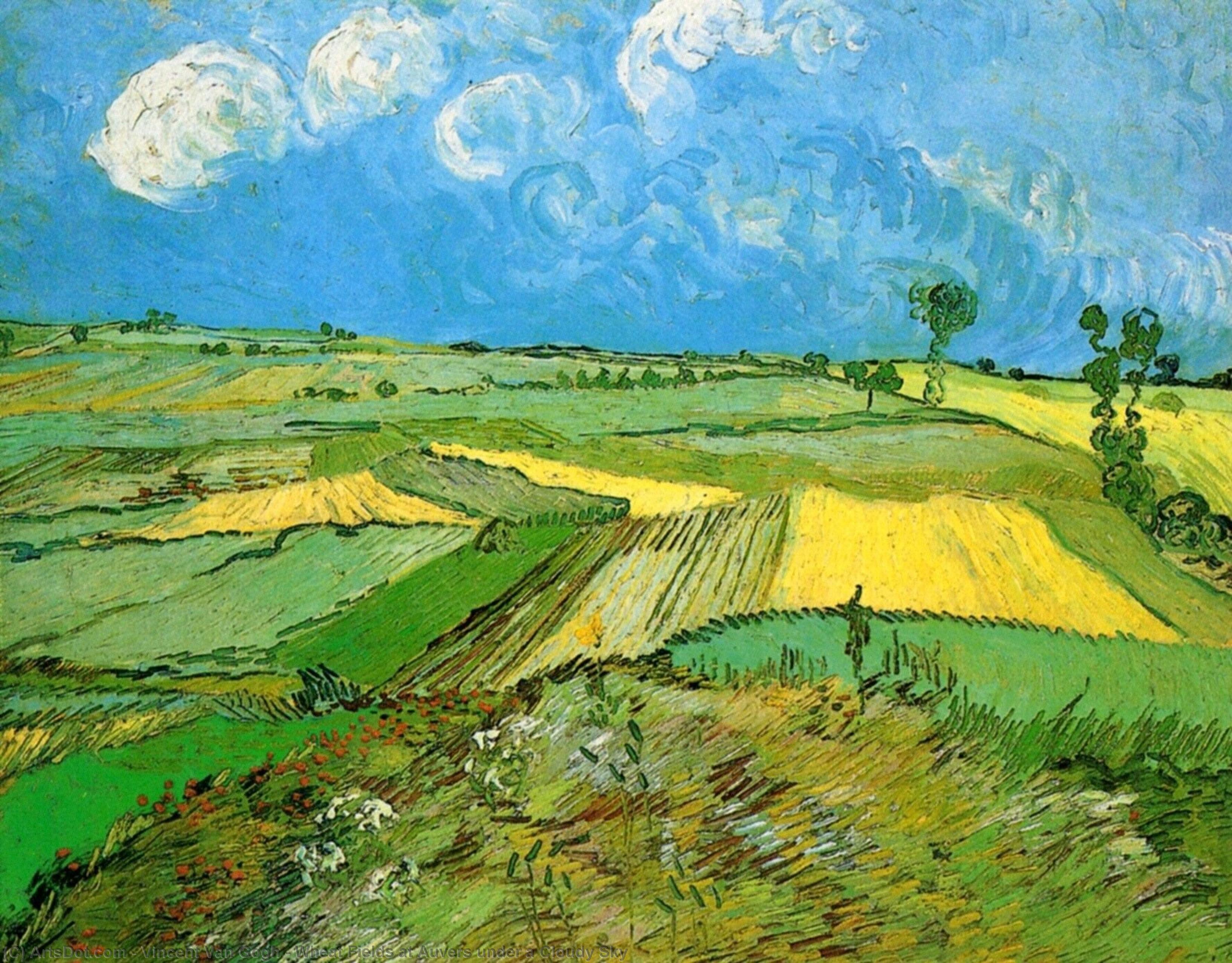 WikiOO.org – 美術百科全書 - 繪畫，作品 Vincent Van Gogh - 在瓦兹麦田 下  一个  多云  天空