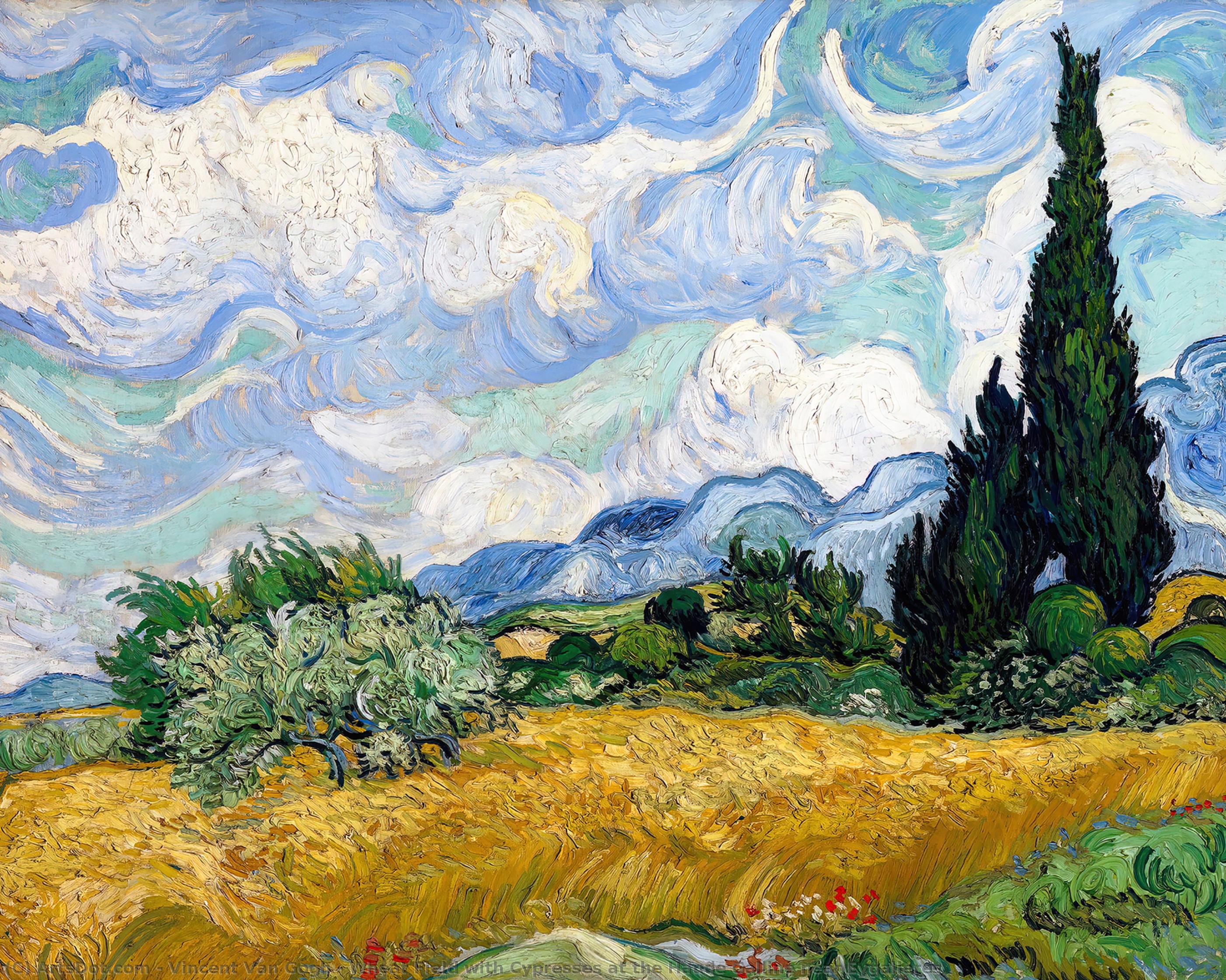 Wikioo.org - The Encyclopedia of Fine Arts - Painting, Artwork by Vincent Van Gogh - Wheat Field with Cypresses at the Haude Galline near Eygalieres