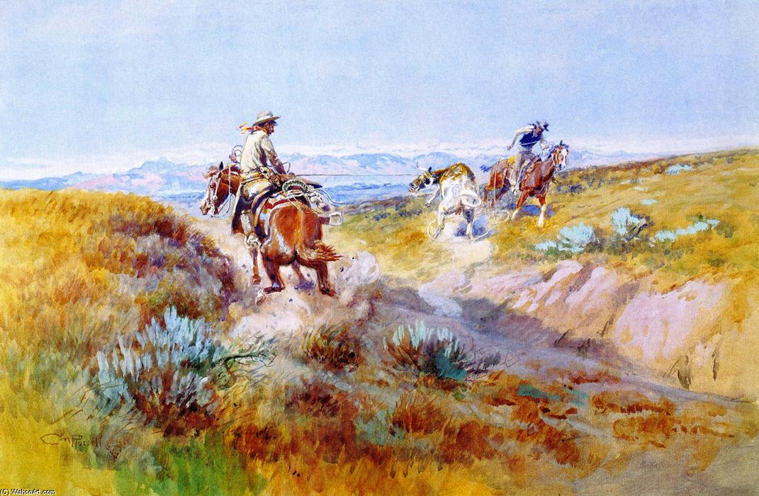 WikiOO.org - Enciclopédia das Belas Artes - Pintura, Arte por Charles Marion Russell - When Cows were Wild