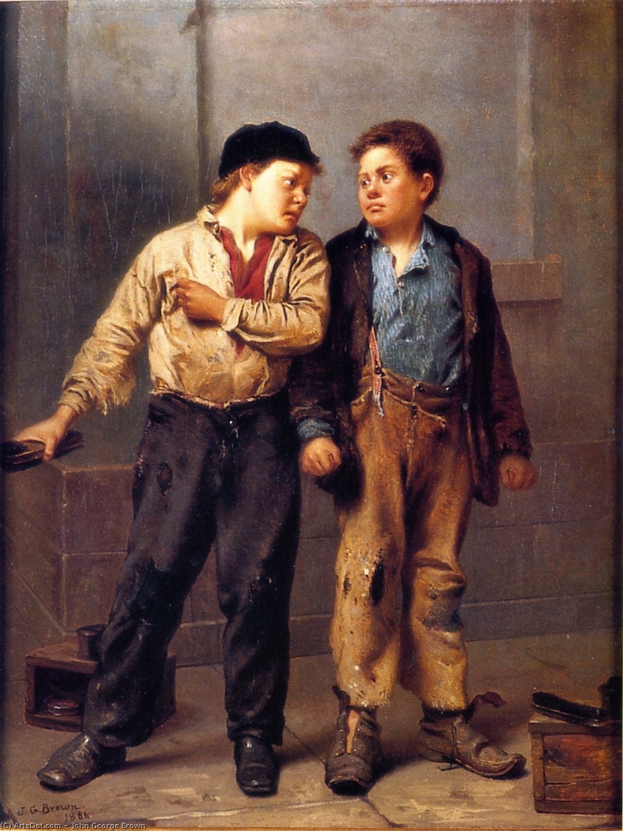 Wikioo.org - The Encyclopedia of Fine Arts - Painting, Artwork by John George Brown - When Greek Meets Greek, Then Comes the Tug of War