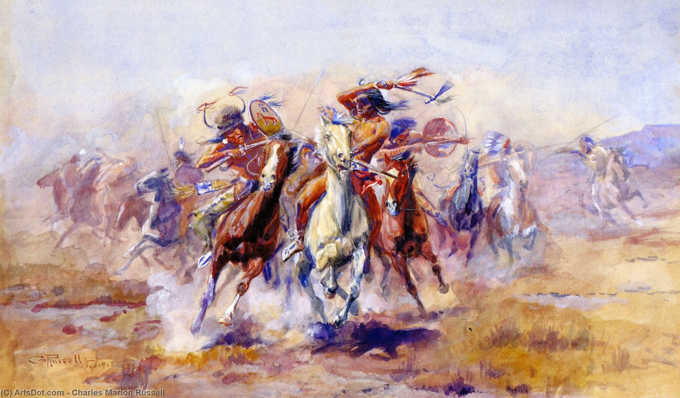 WikiOO.org - Encyclopedia of Fine Arts - Lukisan, Artwork Charles Marion Russell - When Sioux and Blackfeet Meet
