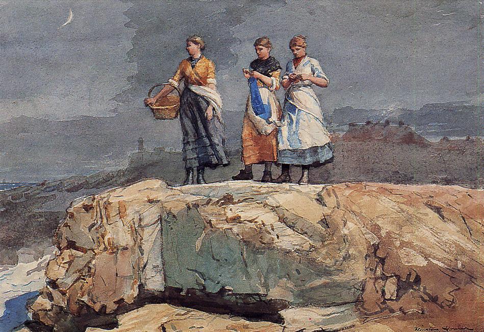 Wikioo.org - Encyklopedia Sztuk Pięknych - Malarstwo, Grafika Winslow Homer - Where are the Boats. (also known as On the Cliffs)