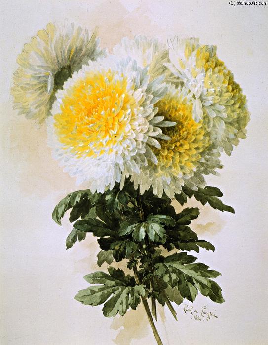Wikioo.org - The Encyclopedia of Fine Arts - Painting, Artwork by Raoul De Longpre - White and Yellow Mums
