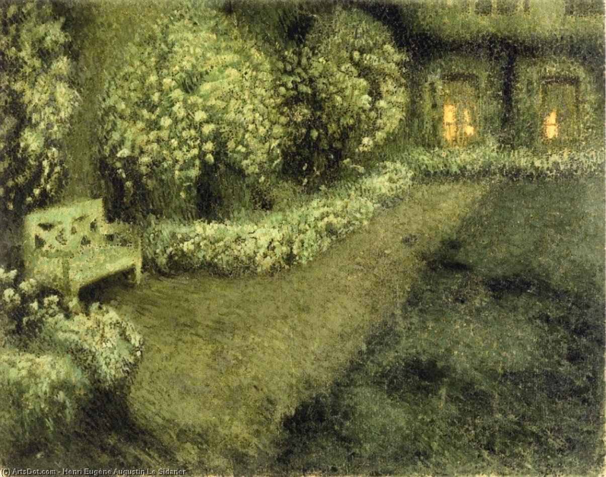 Wikoo.org - موسوعة الفنون الجميلة - اللوحة، العمل الفني Henri Eugène Augustin Le Sidaner - The White Garden in the Moonlight, Gergeroy