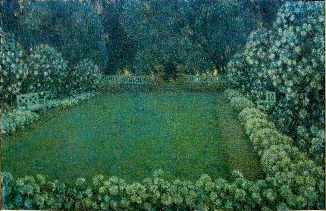 WikiOO.org – 美術百科全書 - 繪畫，作品 Henri Eugène Augustin Le Sidaner - 白 花园  在  暮色
