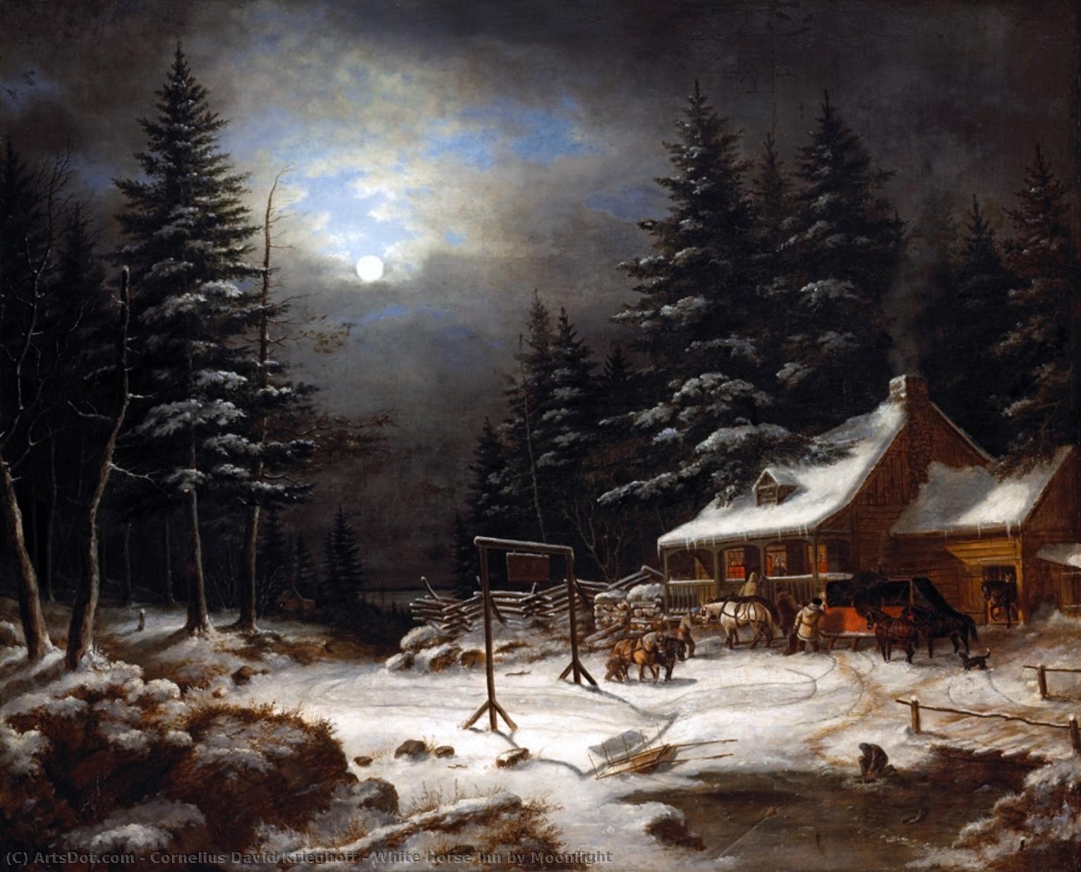 Wikioo.org - The Encyclopedia of Fine Arts - Painting, Artwork by Cornelius David Krieghoff - White Horse Inn by Moonlight
