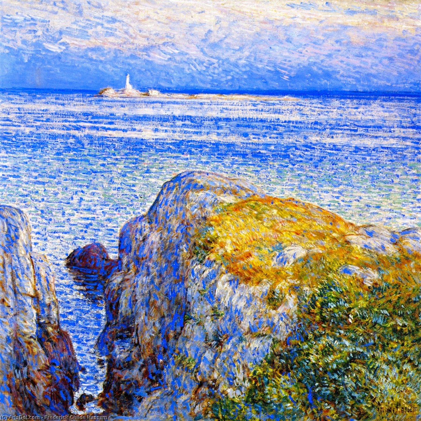 Wikioo.org - The Encyclopedia of Fine Arts - Painting, Artwork by Frederick Childe Hassam - White Island Light, Isles of Shoals, at Sundown