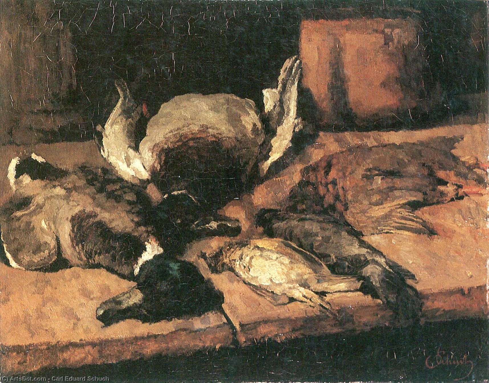 Wikioo.org - The Encyclopedia of Fine Arts - Painting, Artwork by Carl Eduard Schuch - Wild ducks and small birds