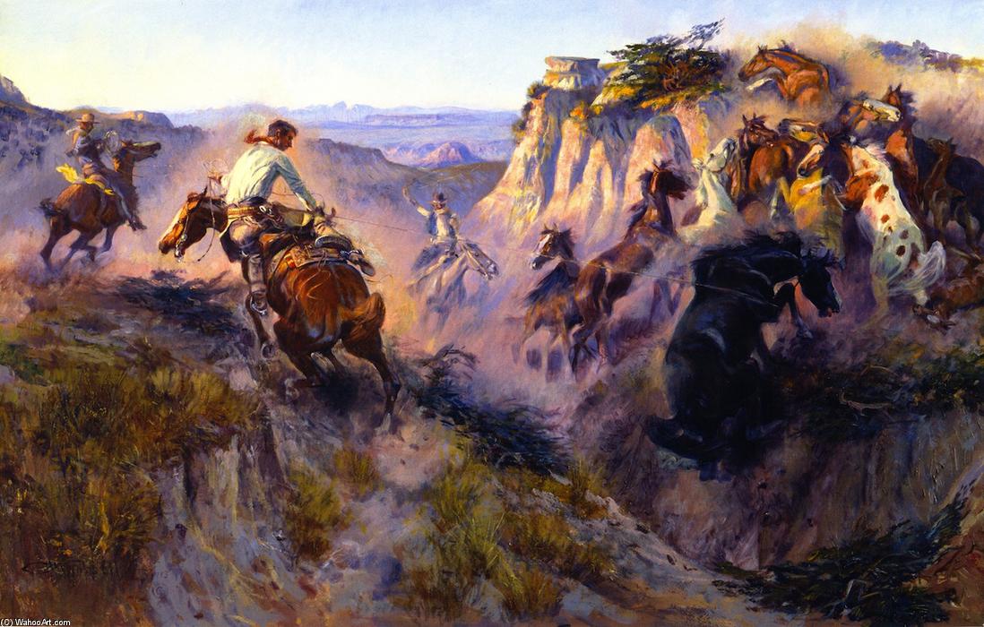 Wikioo.org - The Encyclopedia of Fine Arts - Painting, Artwork by Charles Marion Russell - Wild Horse Hunters [No. 2]