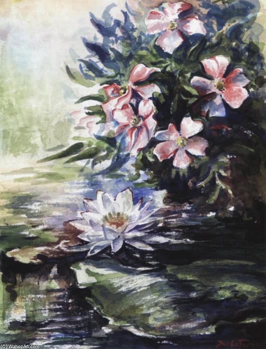 Wikioo.org - The Encyclopedia of Fine Arts - Painting, Artwork by John La Farge - Wild Roses and Waerlily