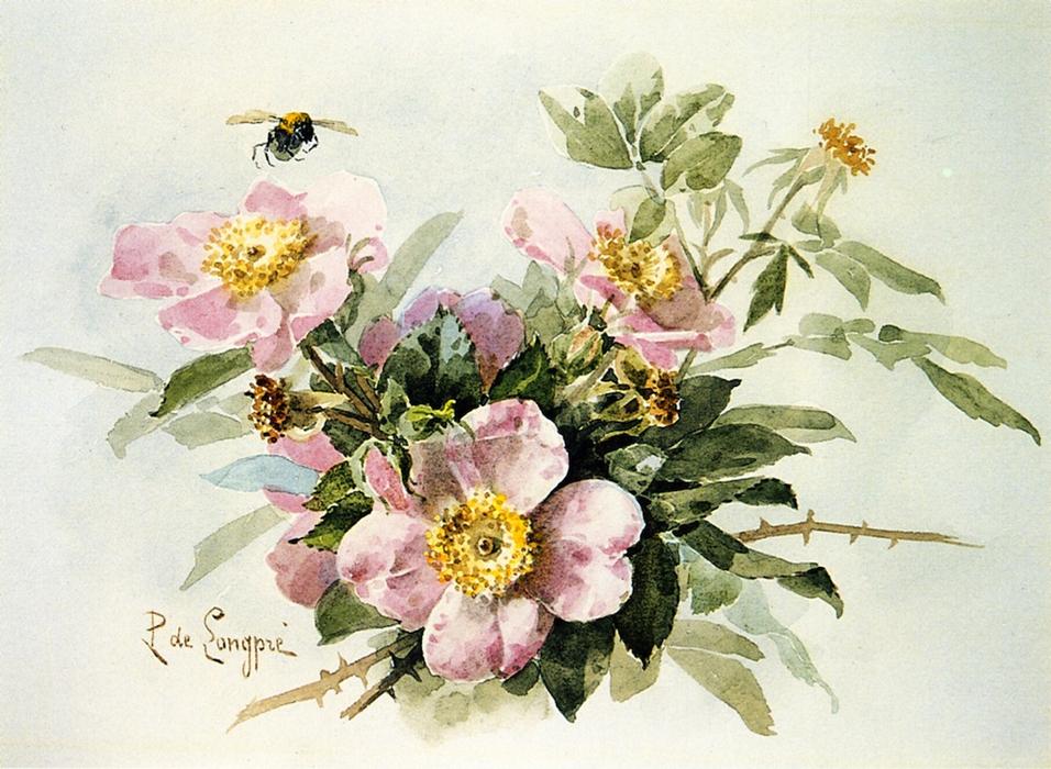 Wikioo.org - Encyklopedia Sztuk Pięknych - Malarstwo, Grafika Raoul De Longpre - Wild Roses with Bee